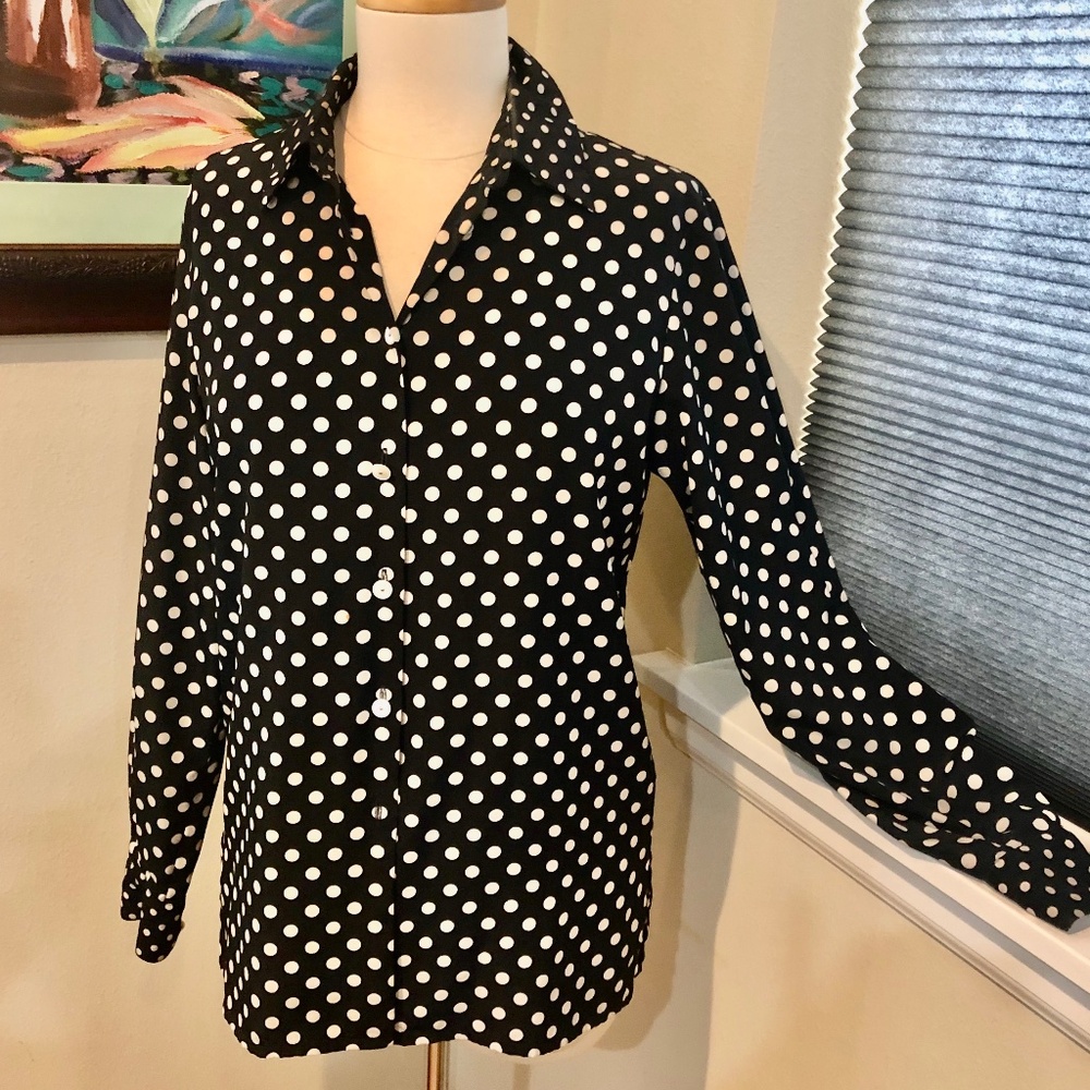 Jaeger Polka  Dot Blouse / England / High Quality  Classic Tailored Shirt - S